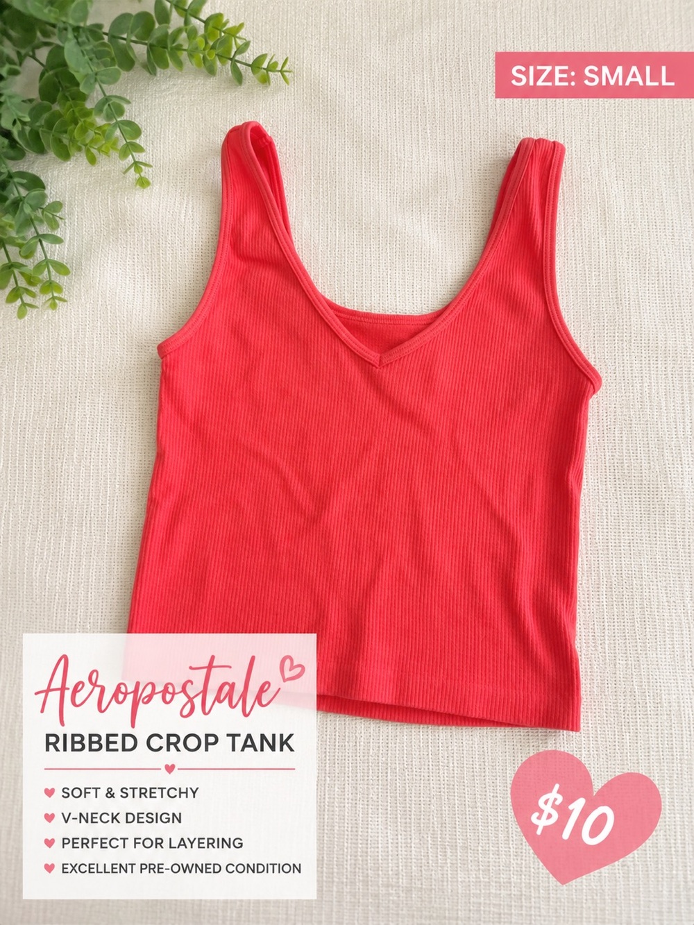 Aeropostale coral Ribbed V-Neck Crop Tank